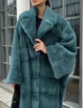 Шуба из меха норки в стиле Oversize - цвет тиффани