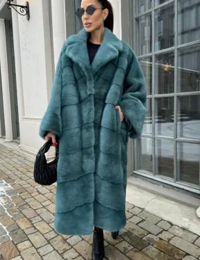 Шуба из меха норки в стиле Oversize - цвет тиффани