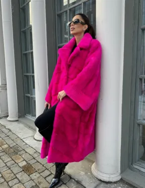 Шуба из меха норки в стиле Oversize - цвет фуксия