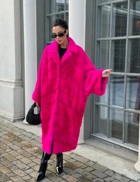 Шуба из меха норки в стиле Oversize - цвет фуксия