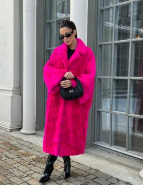 Шуба из меха норки в стиле Oversize - цвет фуксия
