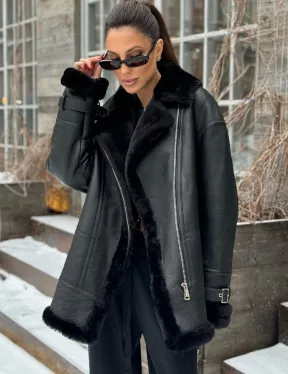 Черная дубленка авитор на овчине