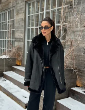 Черная дубленка авитор на овчине