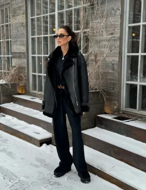 Черная дубленка авитор на овчине