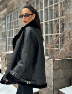 Черная дубленка авитор на овчине