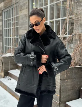 Черная дубленка авитор на овчине