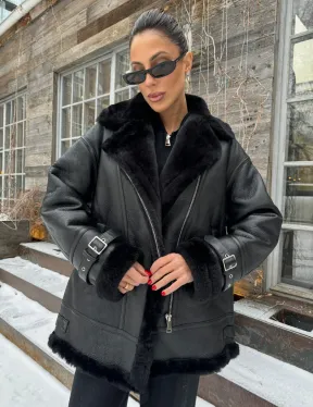 Черная дубленка авитор на овчине