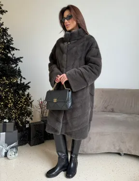 Норковая шуба стойка воротник - цвет графит