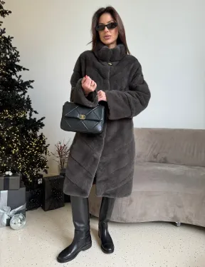 Норковая шуба стойка воротник - цвет графит