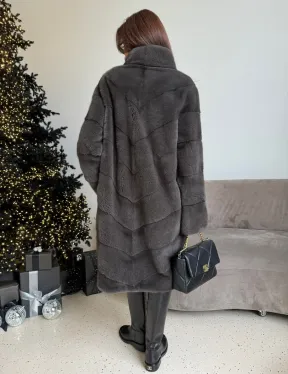 Норковая шуба стойка воротник - цвет графит