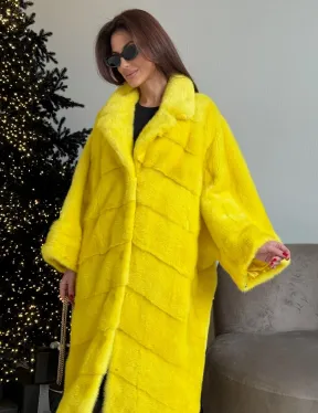 Шуба норковая в стиле Oversize - цвет лимонный