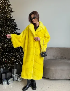 Шуба норковая в стиле Oversize - цвет лимонный
