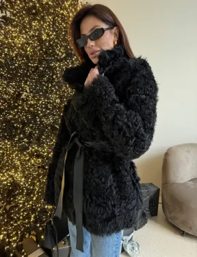 Двусторонняя дублёнка, мех тиградо - цвет черный