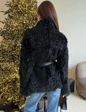 Двусторонняя дублёнка, мех тиградо - цвет черный