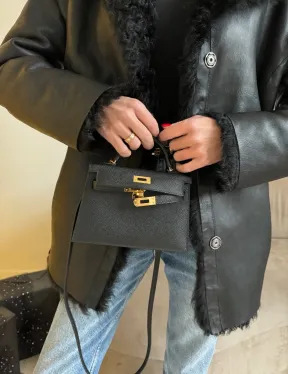 Двусторонняя дублёнка, мех тиградо - цвет черный