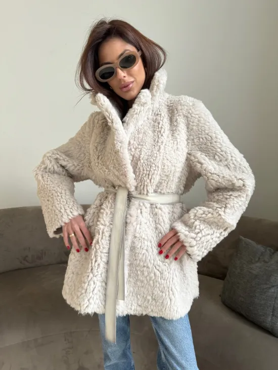 Двусторонняя дублёнка - шуба, мех тиградо английский воротник