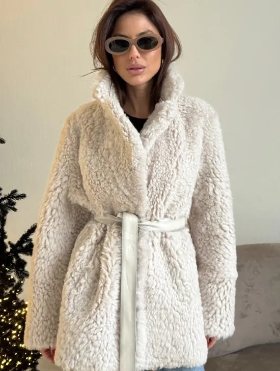 Двусторонняя дублёнка - шуба, мех тиградо английский воротник