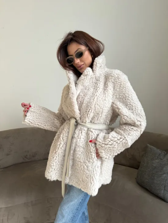 Двусторонняя дублёнка - шуба, мех тиградо английский воротник