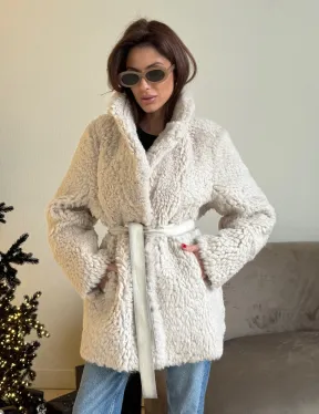 Двусторонняя дублёнка - шуба, мех тиградо английский воротник