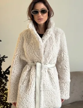 Двусторонняя дублёнка - шуба, мех тиградо английский воротник