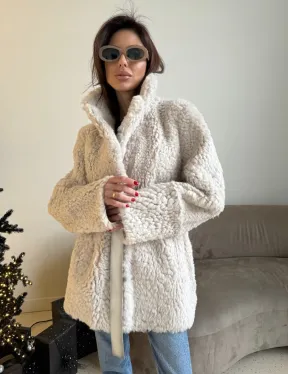 Двусторонняя дублёнка - шуба, мех тиградо английский воротник