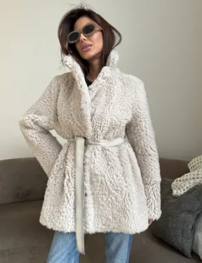 Двусторонняя дублёнка - шуба, мех тиградо английский воротник