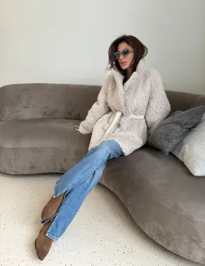 Двусторонняя дублёнка - шуба, мех тиградо английский воротник