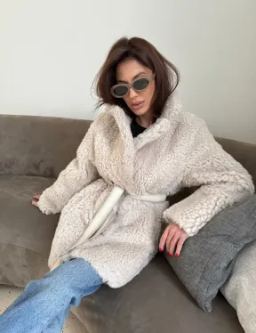 Двусторонняя дублёнка - шуба, мех тиградо английский воротник