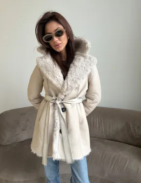 Двусторонняя дублёнка - шуба, мех тиградо английский воротник