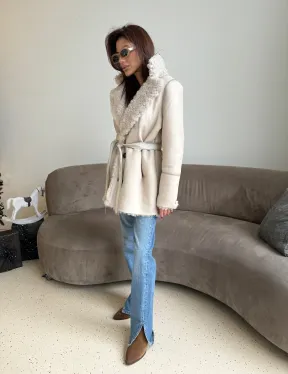 Двусторонняя дублёнка - шуба, мех тиградо английский воротник