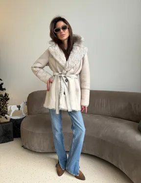 Двусторонняя дублёнка - шуба, мех тиградо английский воротник