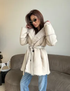 Двусторонняя дублёнка - шуба, мех тиградо английский воротник