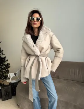 Двусторонняя дублёнка - шуба, мех тиградо английский воротник