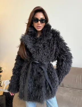Двусторонняя шуба - дубленка из овчины цвет графит