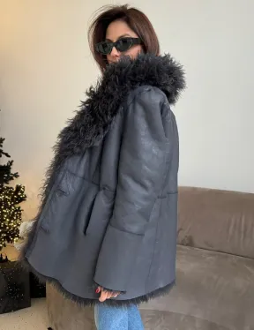 Двусторонняя шуба - дубленка из овчины цвет графит