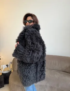 Двусторонняя шуба - дубленка из овчины цвет графит