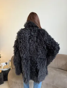 Двусторонняя шуба - дубленка из овчины цвет графит