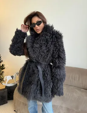 Двусторонняя шуба - дубленка из овчины цвет графит