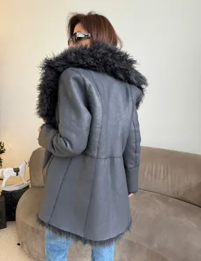 Двусторонняя шуба - дубленка из овчины цвет графит
