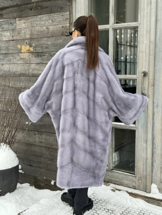 Шуба норковая в стиле Oversize - цвет серый сапфир