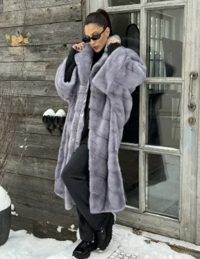 Шуба норковая в стиле Oversize - цвет серый сапфир