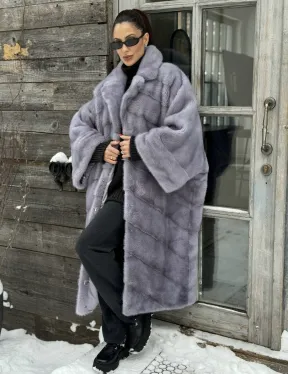 Шуба норковая в стиле Oversize - цвет серый сапфир