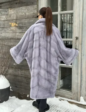 Шуба норковая в стиле Oversize - цвет серый сапфир