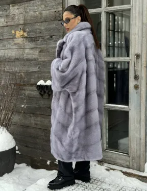 Шуба норковая в стиле Oversize - цвет серый сапфир