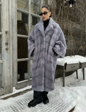Шуба норковая в стиле Oversize - цвет серый сапфир