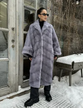 Шуба норковая в стиле Oversize - цвет серый сапфир