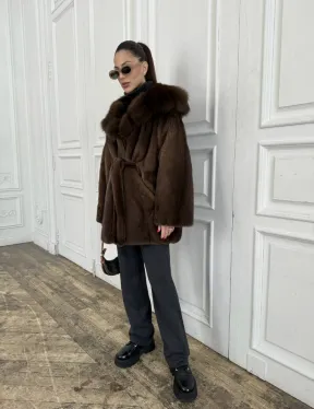Норка летучая мышь роспуск с капюшоном куница - цвет орех