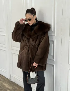 Норка летучая мышь роспуск с капюшоном куница - цвет орех