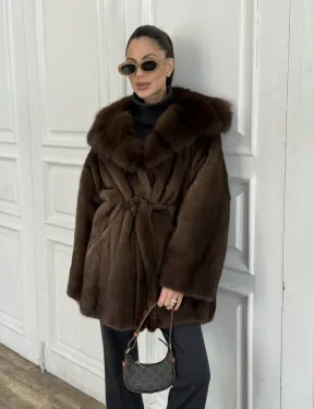 Норка летучая мышь роспуск с капюшоном куница - цвет орех