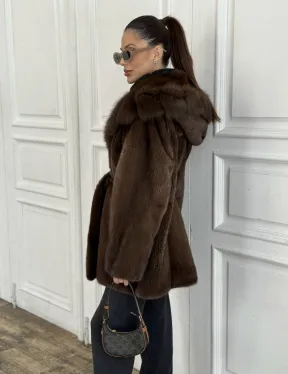 Норка летучая мышь роспуск с капюшоном куница - цвет орех